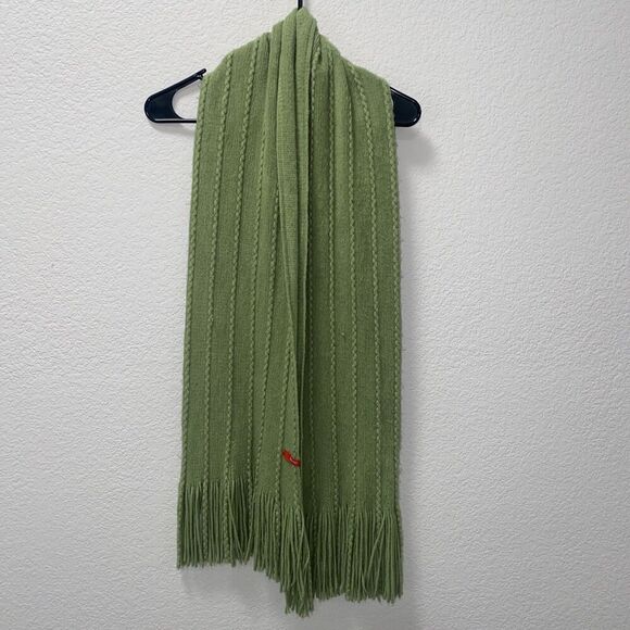 Vintage 80's ESPRIT Green Cable Knit Scarf with Fringe - Picture 3 of 4